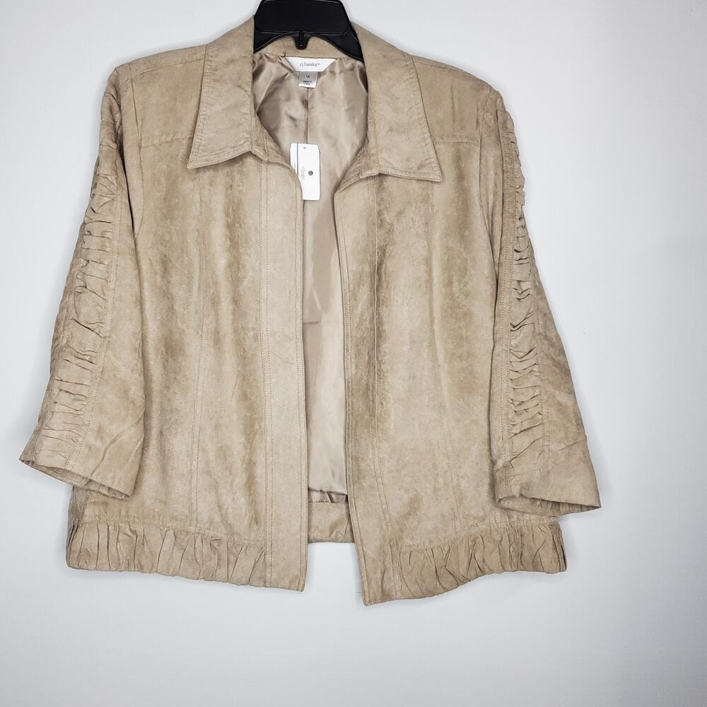CJ Banks Beige Suede-Look Jacket